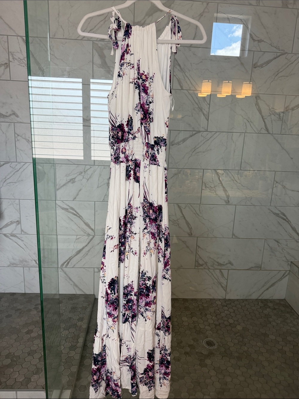 Maurices White Maxi Dress with Purple and Navy Floral Print - Picture 3 of 3